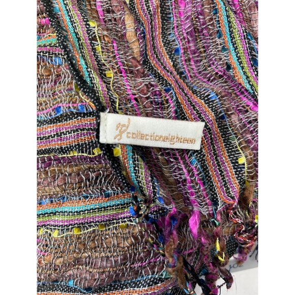 Collection Eighteen Womens Multicolor Woven Scarf Shawl Wrap W Fringe 66" L14" W - Picture 4 of 9